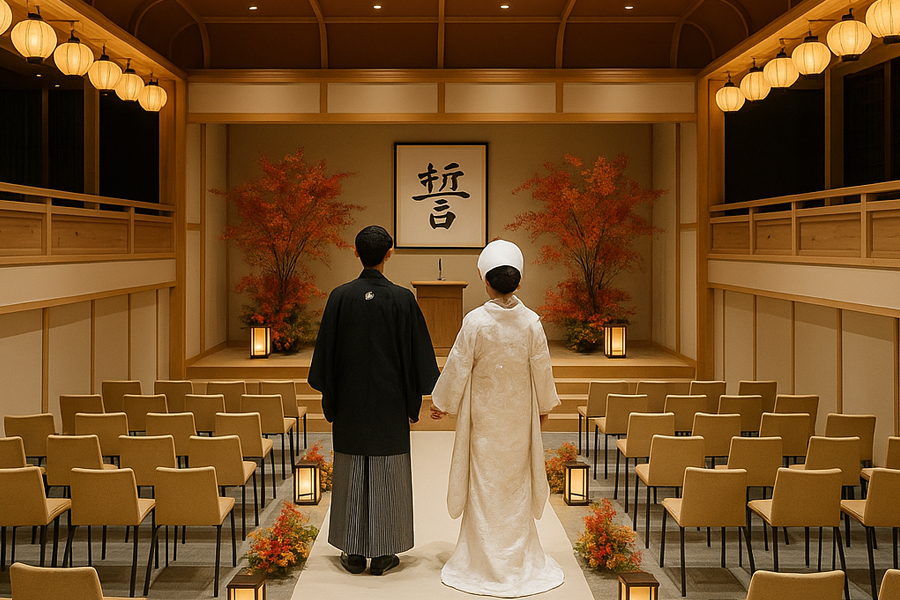 <和装&洋装スタイル>
小江戸甲府の亀屋座「和の人前式」
&談露館「ランウェイパーティー」
甲府がテーマのコラボウェディング